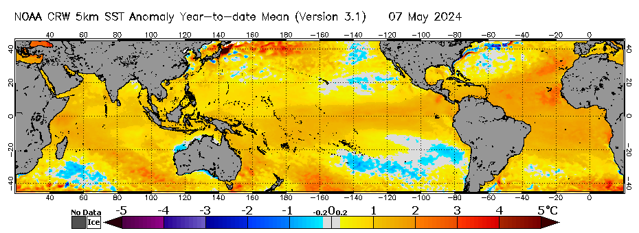 Global Year-to-date Mean 5-km Satellite Sea Surface Temperature Anomaly image