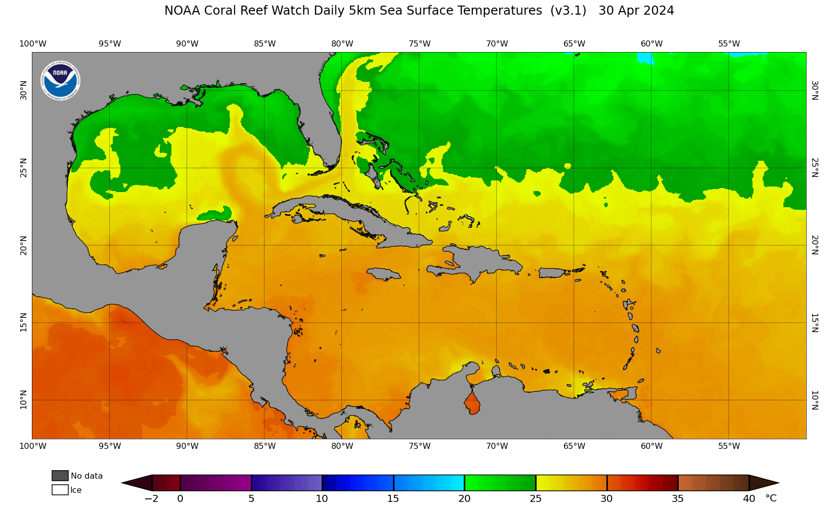 SST map - Sea Surface Temperature. Zone: Caribbean