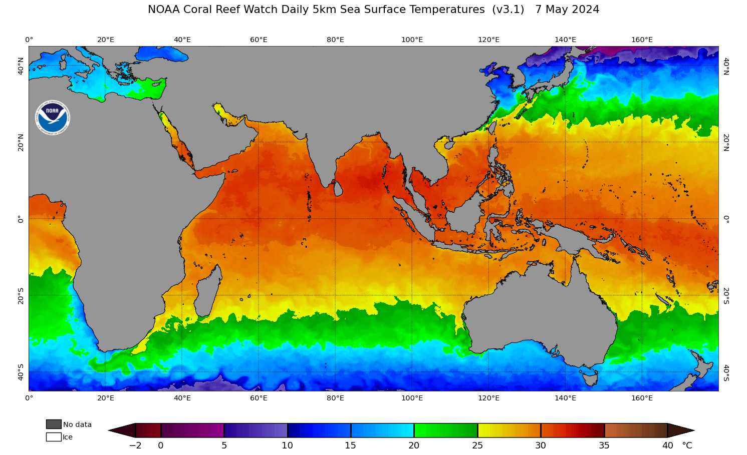 SST map - Sea Surface Temperature. Zone: East