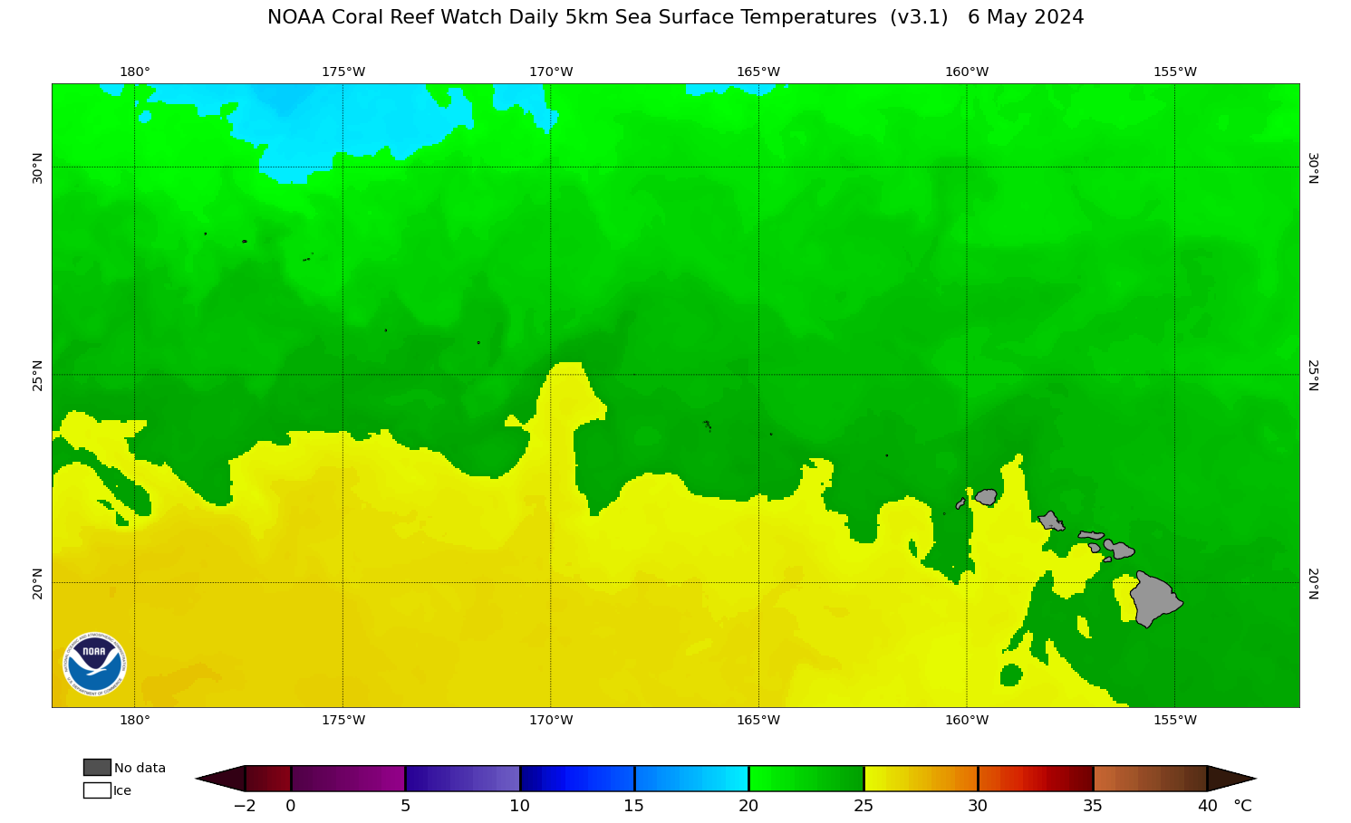 SST map - Sea Surface Temperature. Zone: Hawaii