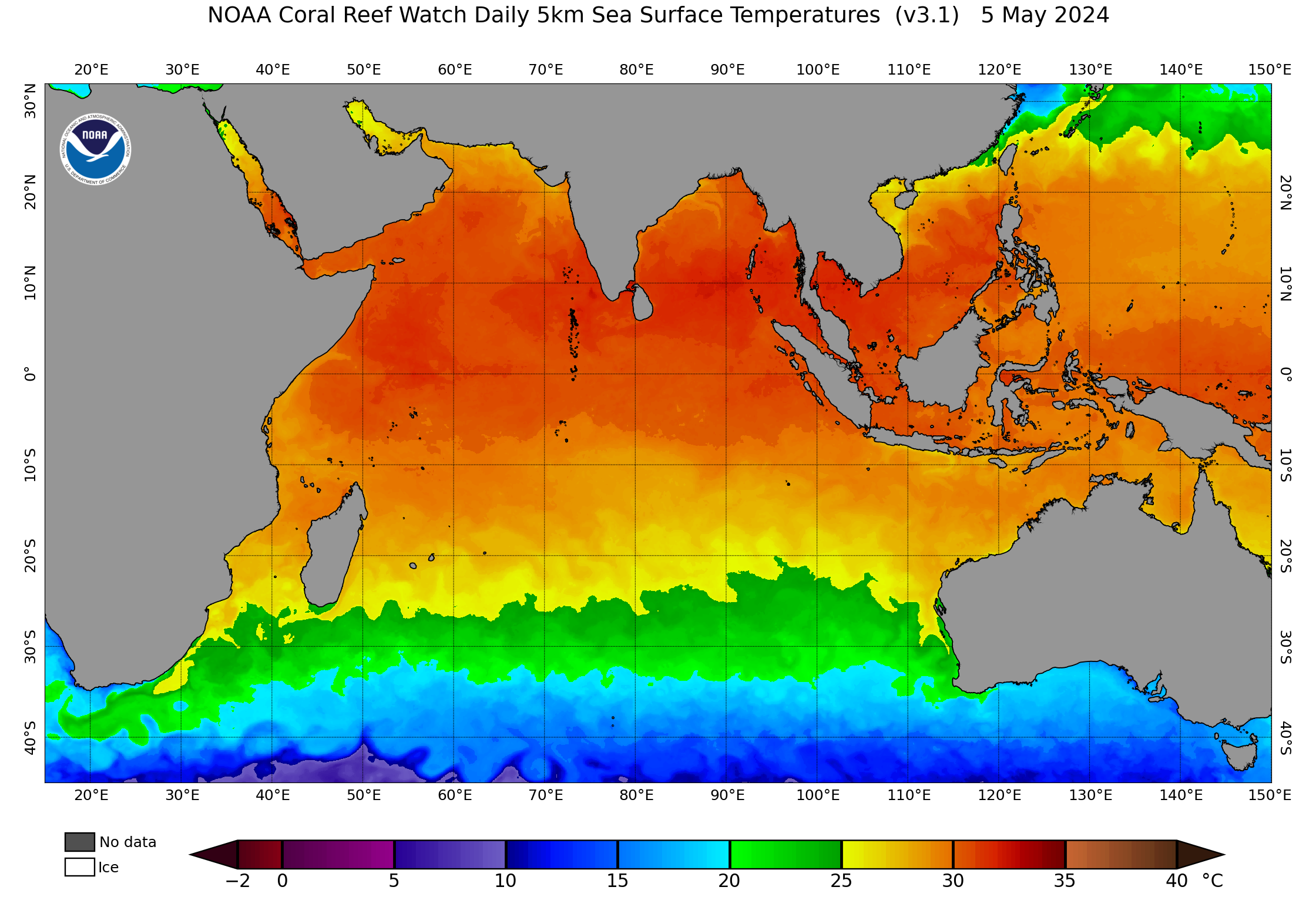 SST map - Sea Surface Temperature. Zone: Indian Ocean 