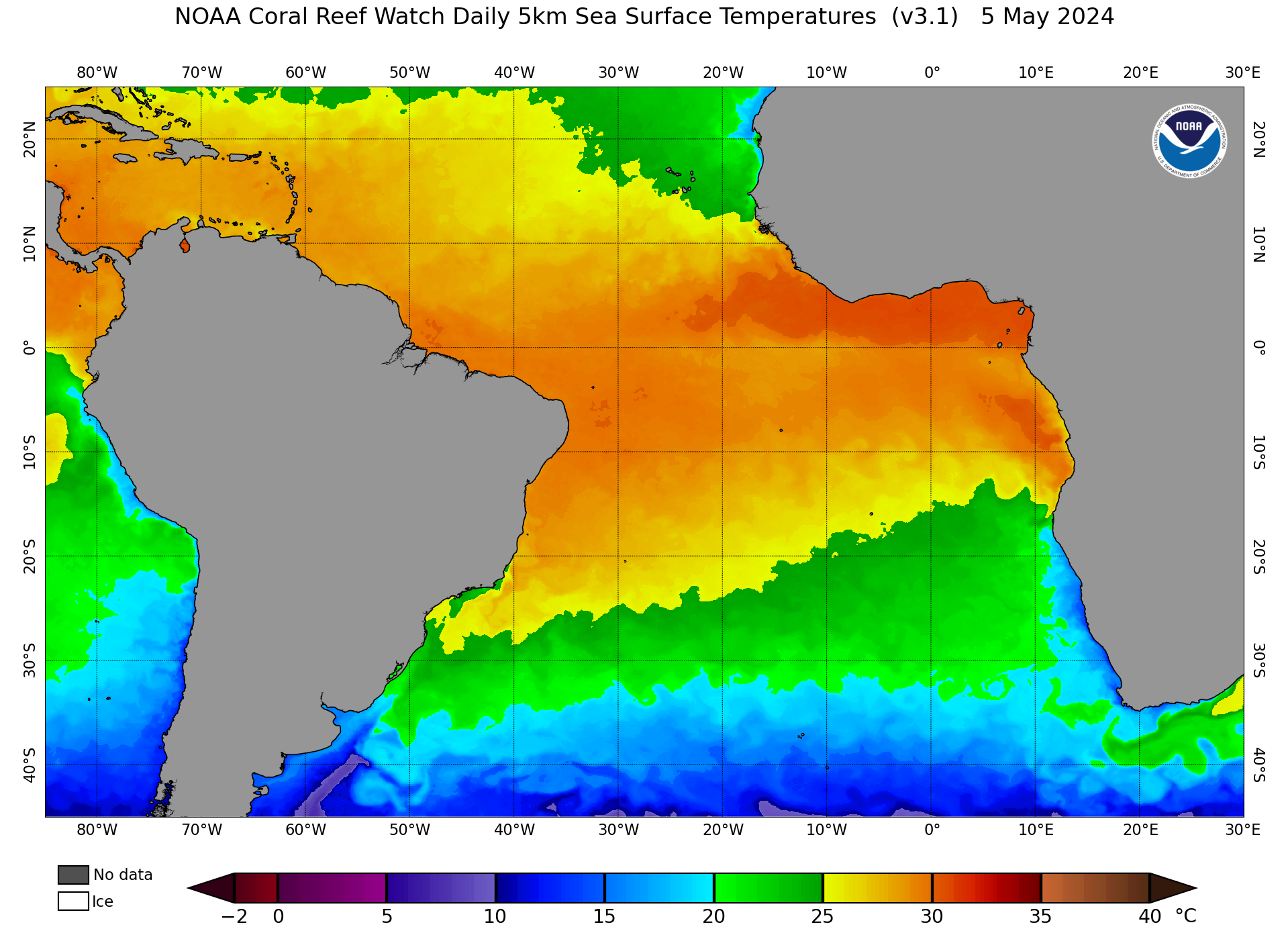 SST map - Sea Surface Temperature. Zone: South Atlantic