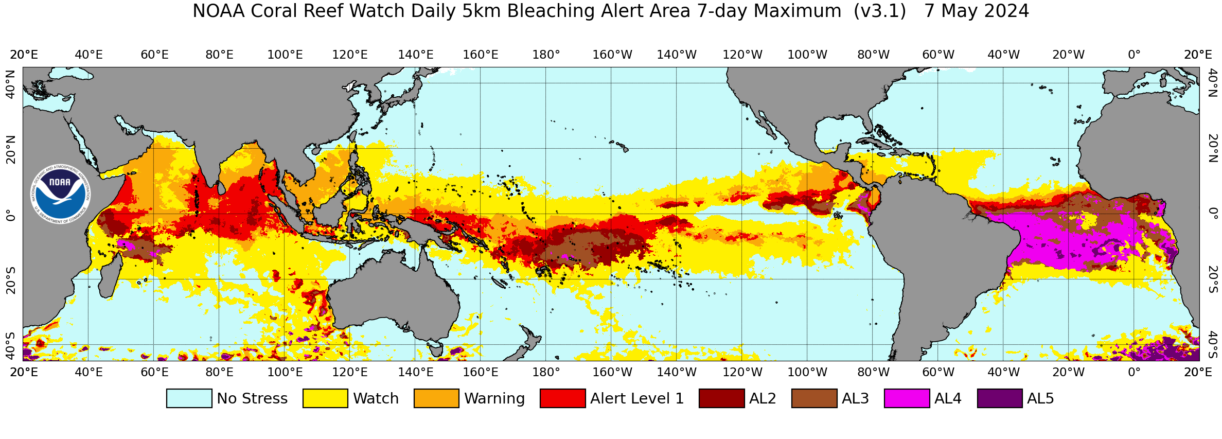Global Coral Bleaching Heat Stress Alert Area 7-Day Maximum image