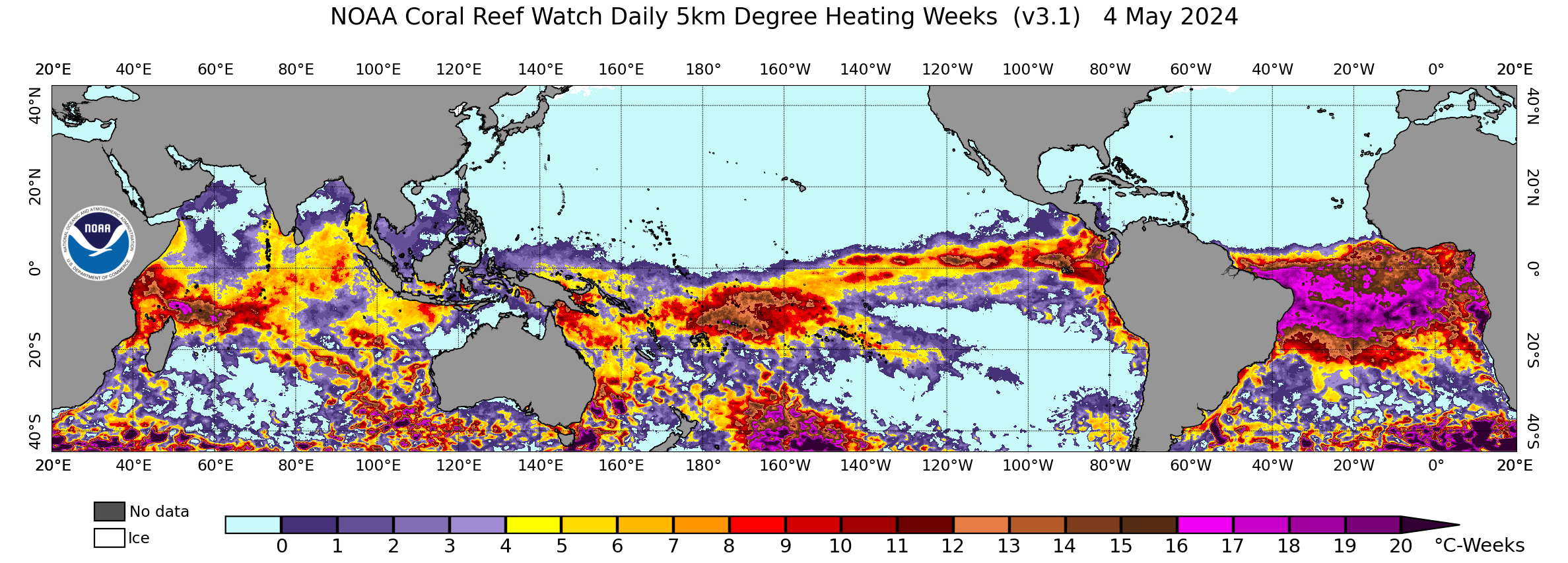 Global Coral Bleaching Heat Stress Degree Heating Week image