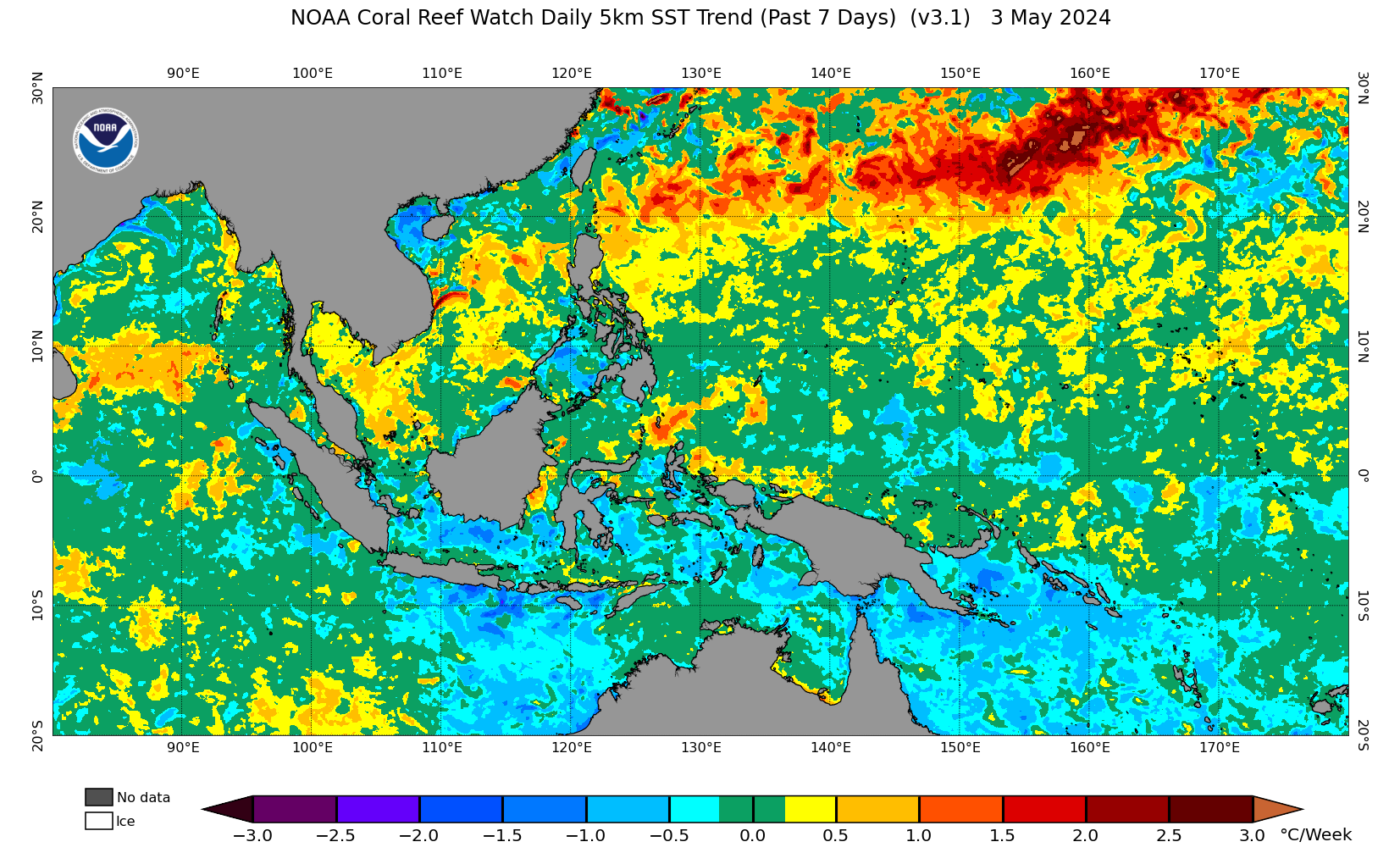 SST trend map. Zone: Coral Triangle