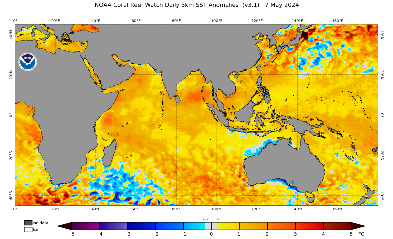 SSTA map - Sea Surface Temperature Anomalies. Zone: East