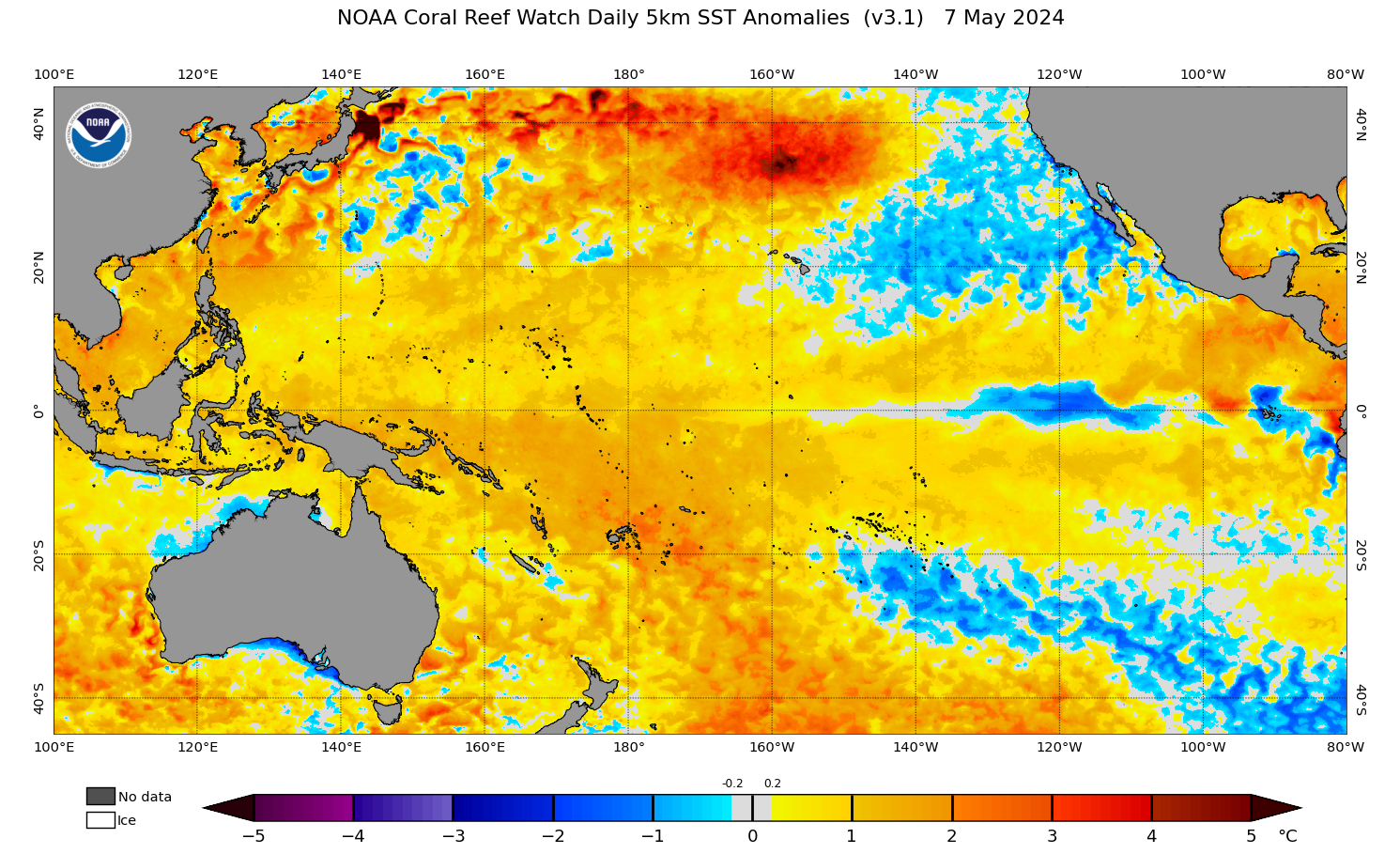 SSTA map - Sea Surface Temperature Anomalies. Zone: Pacific Ocean