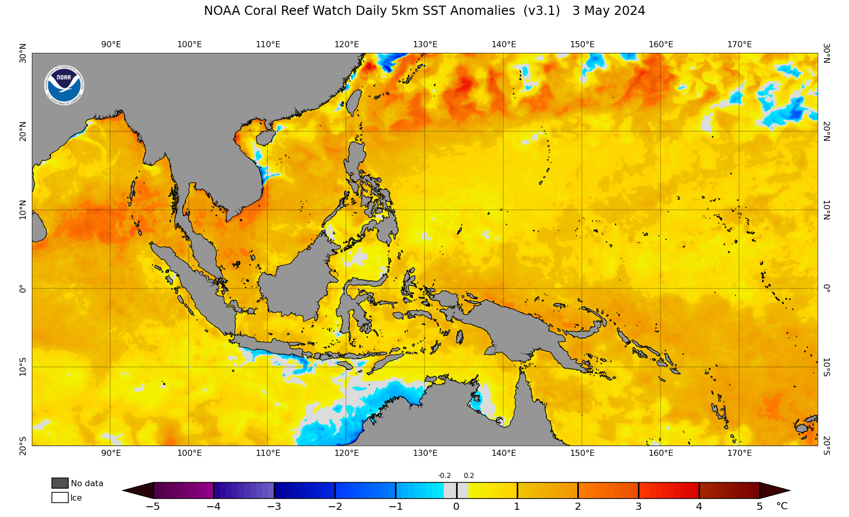 SSTA map - Sea Surface Temperature Anomalies. Zone: Coral Triangle