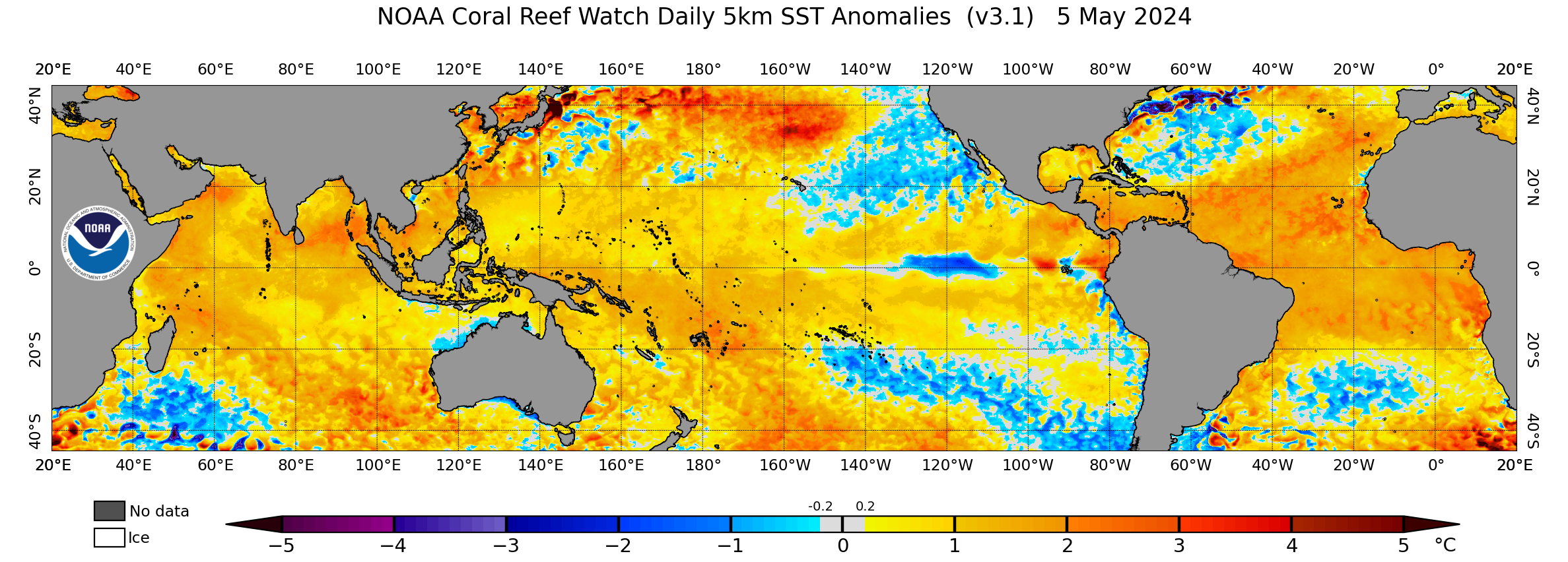 SSTA map - Sea Surface Temperature Anomalies. Zone: Tropics