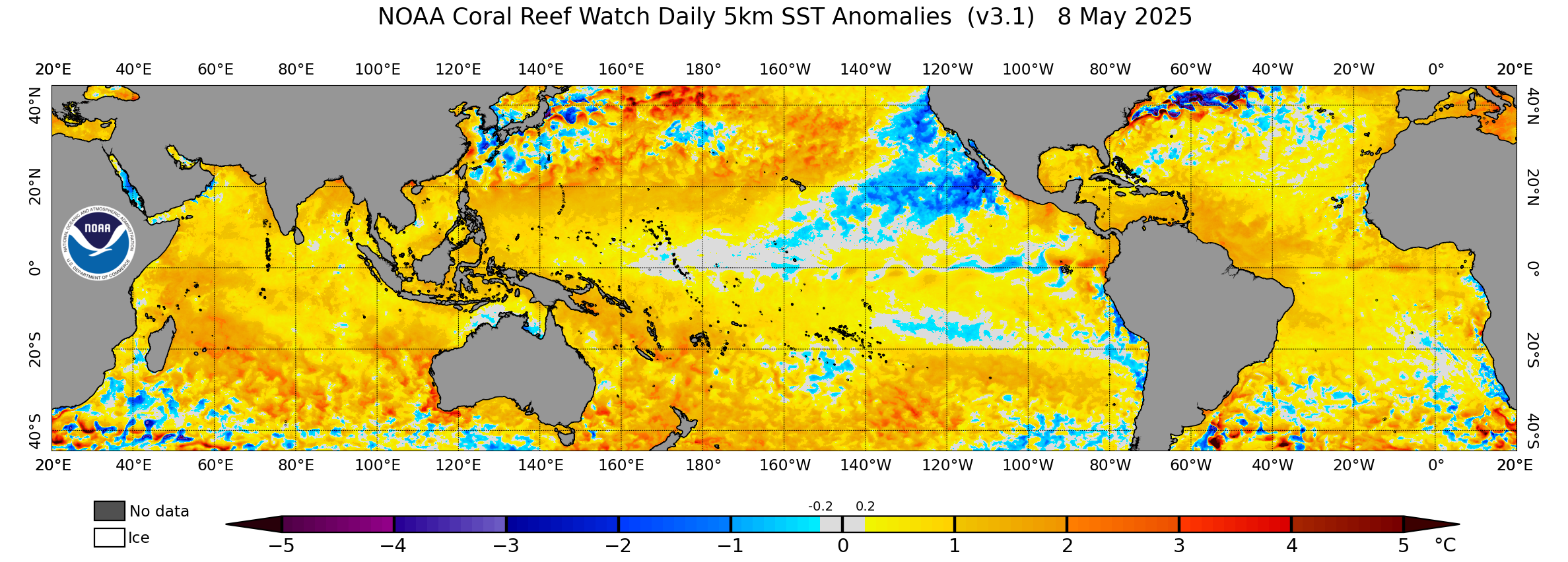 Current daily global 5km Sea Surface Temperature Anomaly image