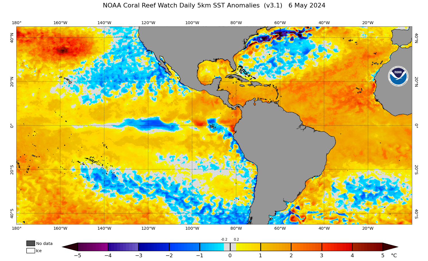 SSTA map - Sea Surface Temperature Anomalies. Zone: West