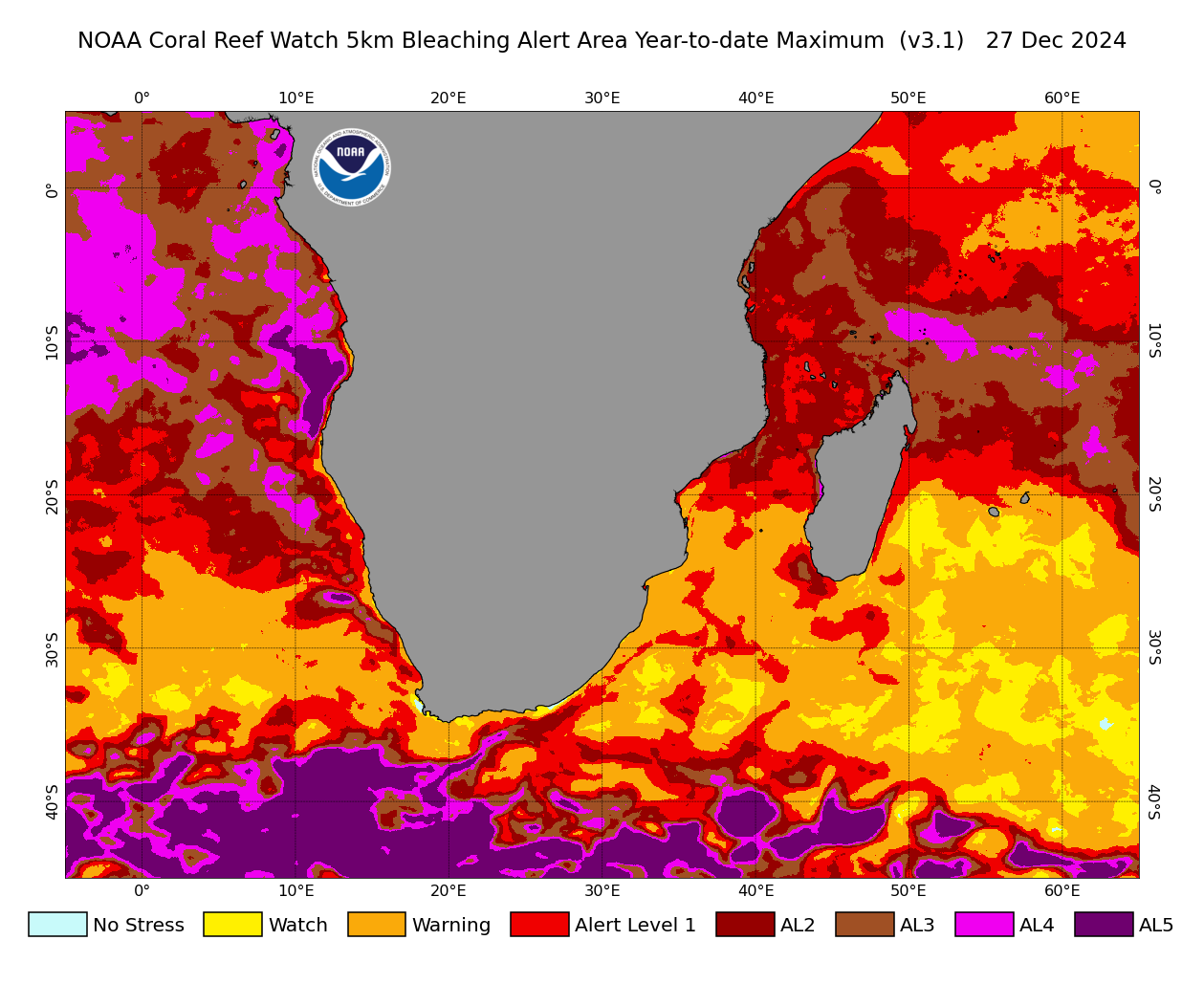 NOAA Coral Reef Watch Year-to-date Maximum Global 5km Satellite Coral ...