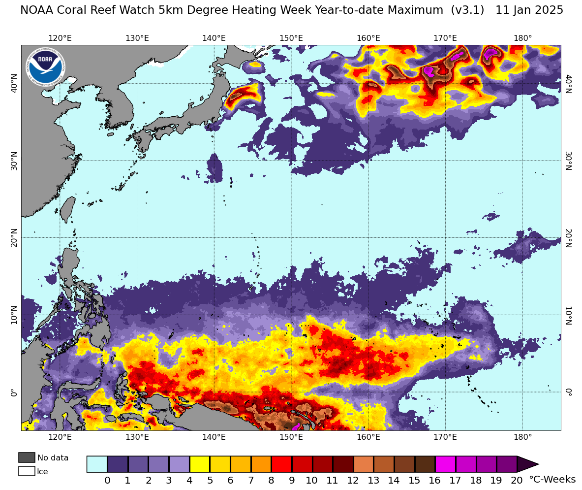 NOAA Coral Reef Watch Year-to-date Maximum Global 5km Satellite Coral ...