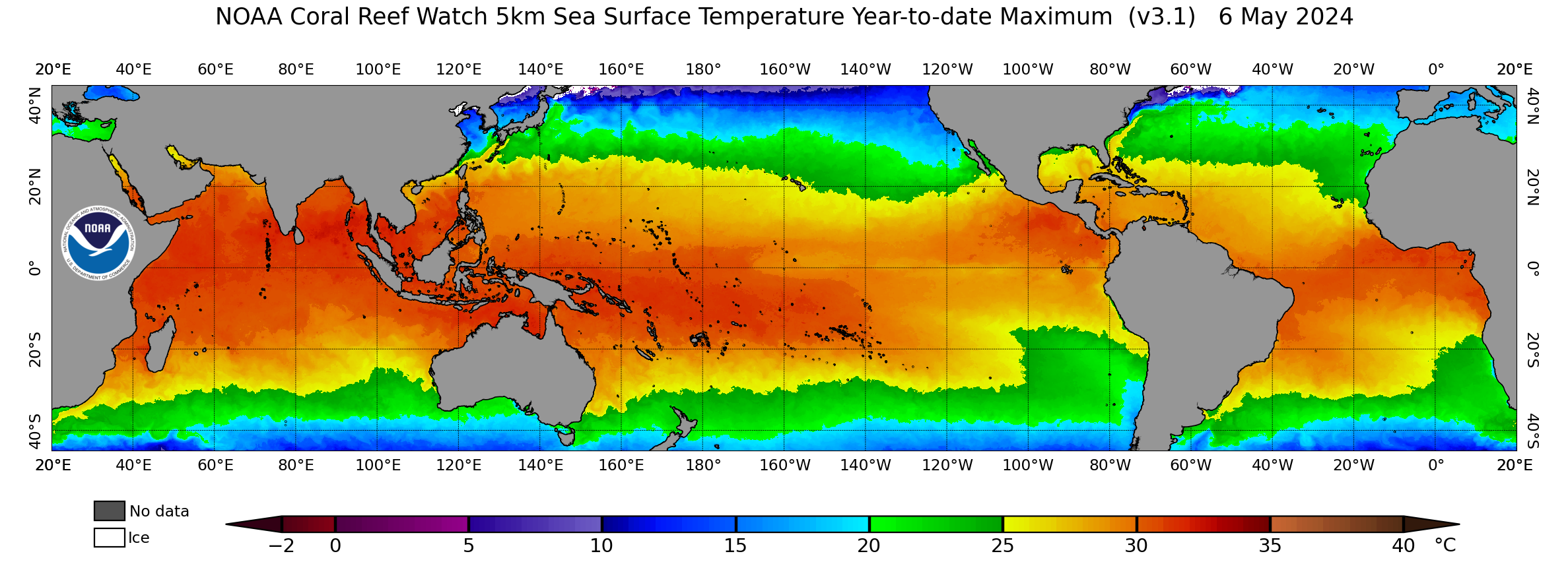 Global Year-to-date Maximum 5-km Satellite Sea Surface Temperature image