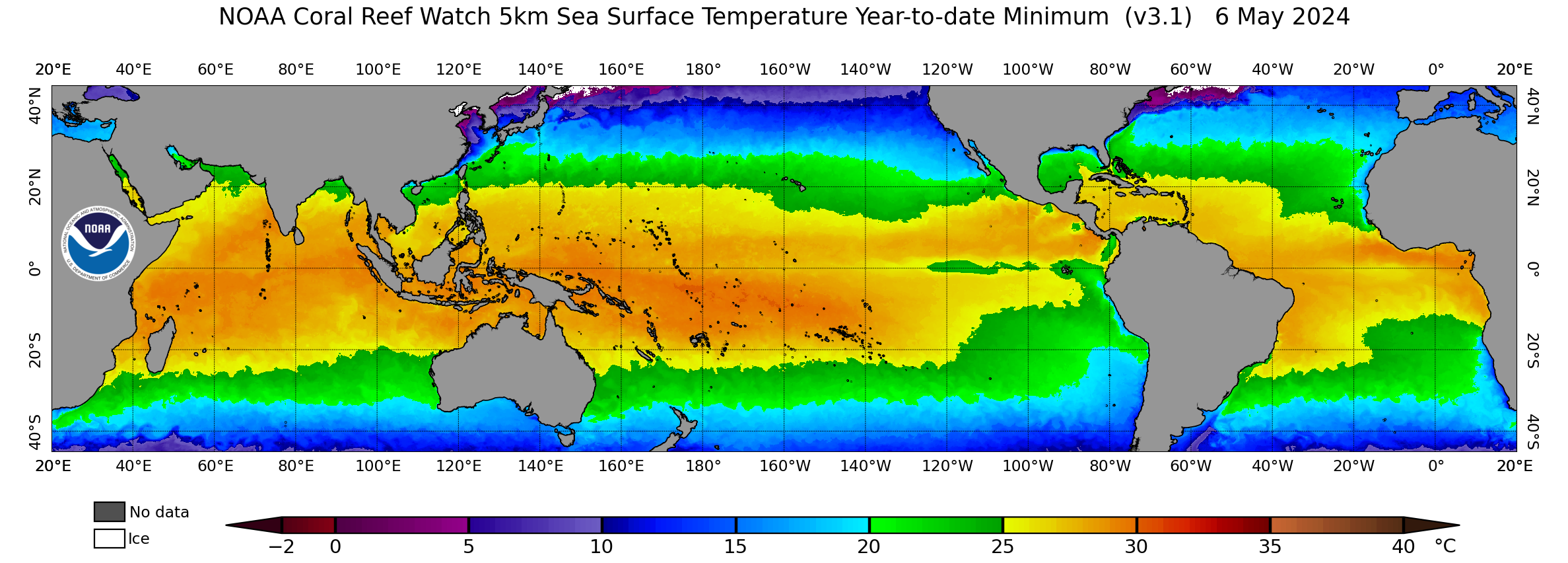 Global Year-to-date Minimum 5-km Satellite Sea Surface Temperature image
