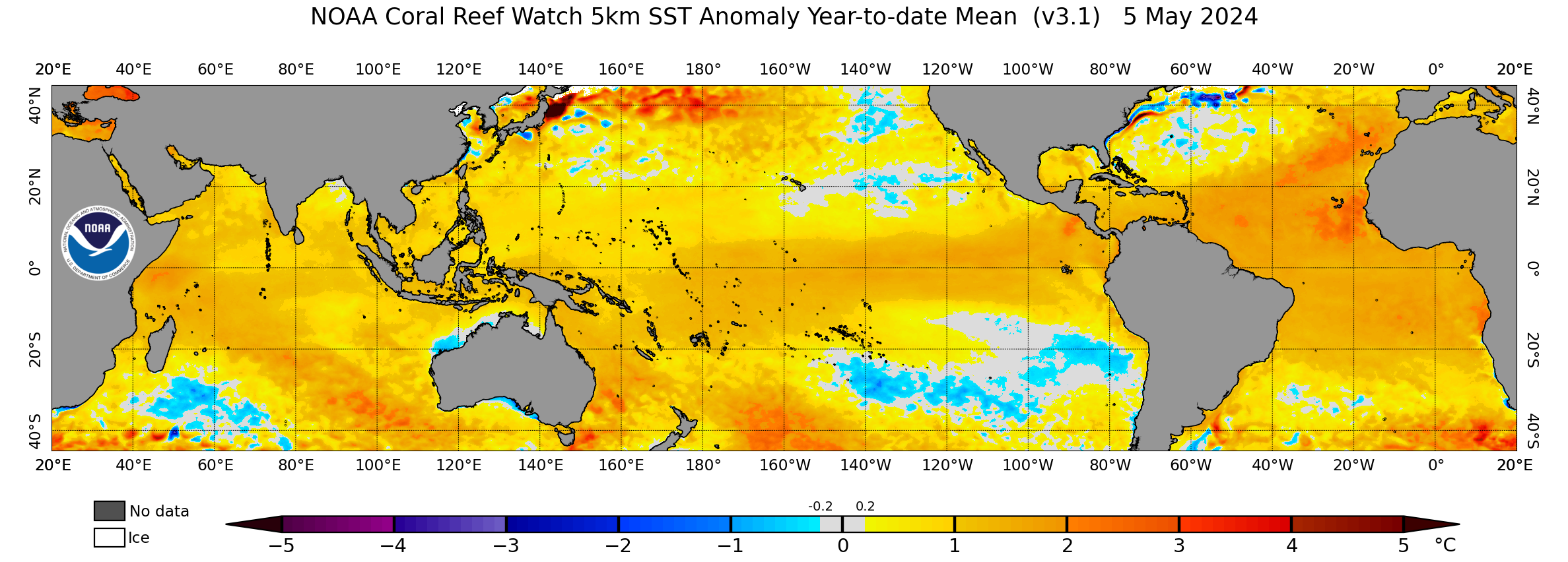 Global Year-to-date Mean 5-km Satellite Sea Surface Temperature Anomaly image