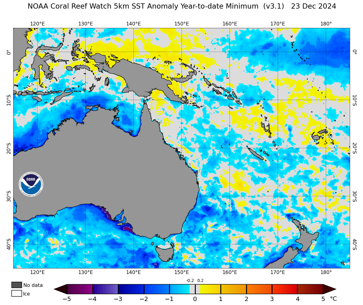 NOAA Coral Reef Watch Year-to-date Minimum Global 5km Satellite Sea ...