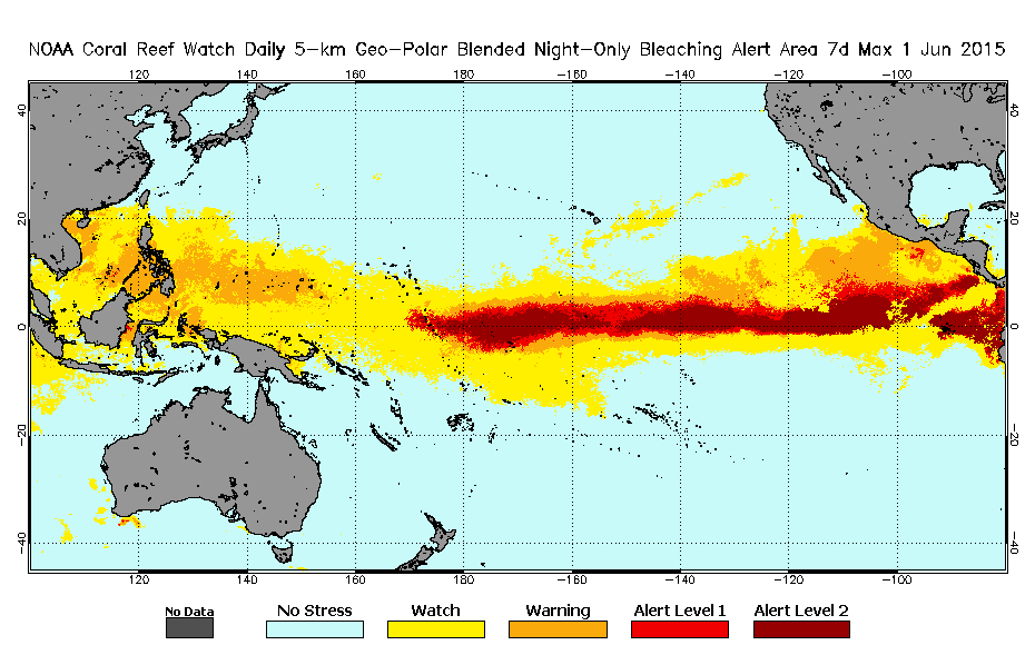 2015 June 01 Bleaching Alert Area Map - Pacific