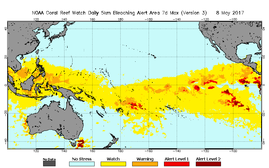 2017 May 08 7-day Maximum Composite Bleaching Alert Area map