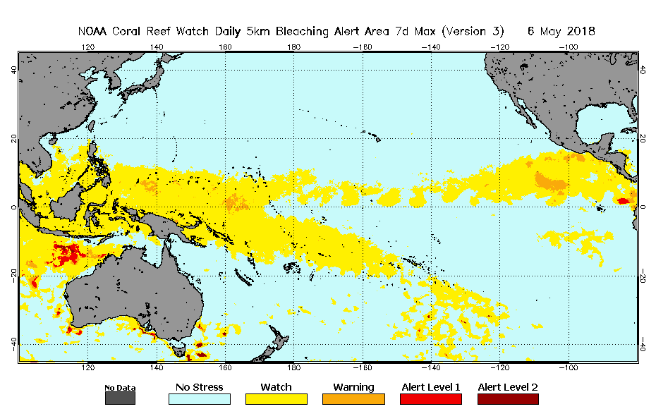 2018 May 06 7-day Maximum Composite Bleaching Alert Area map