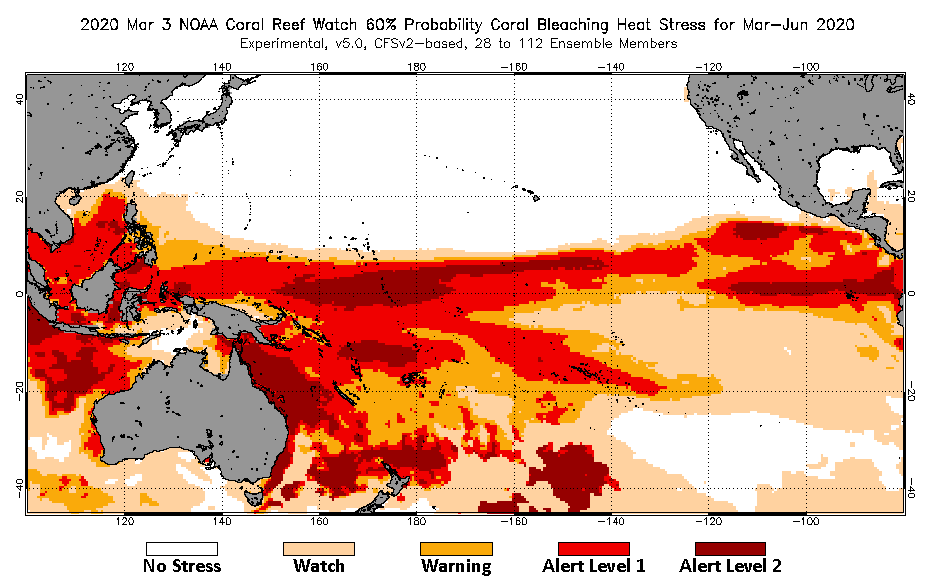 2020 Mar 03 Four-Month Bleaching Outlook map
