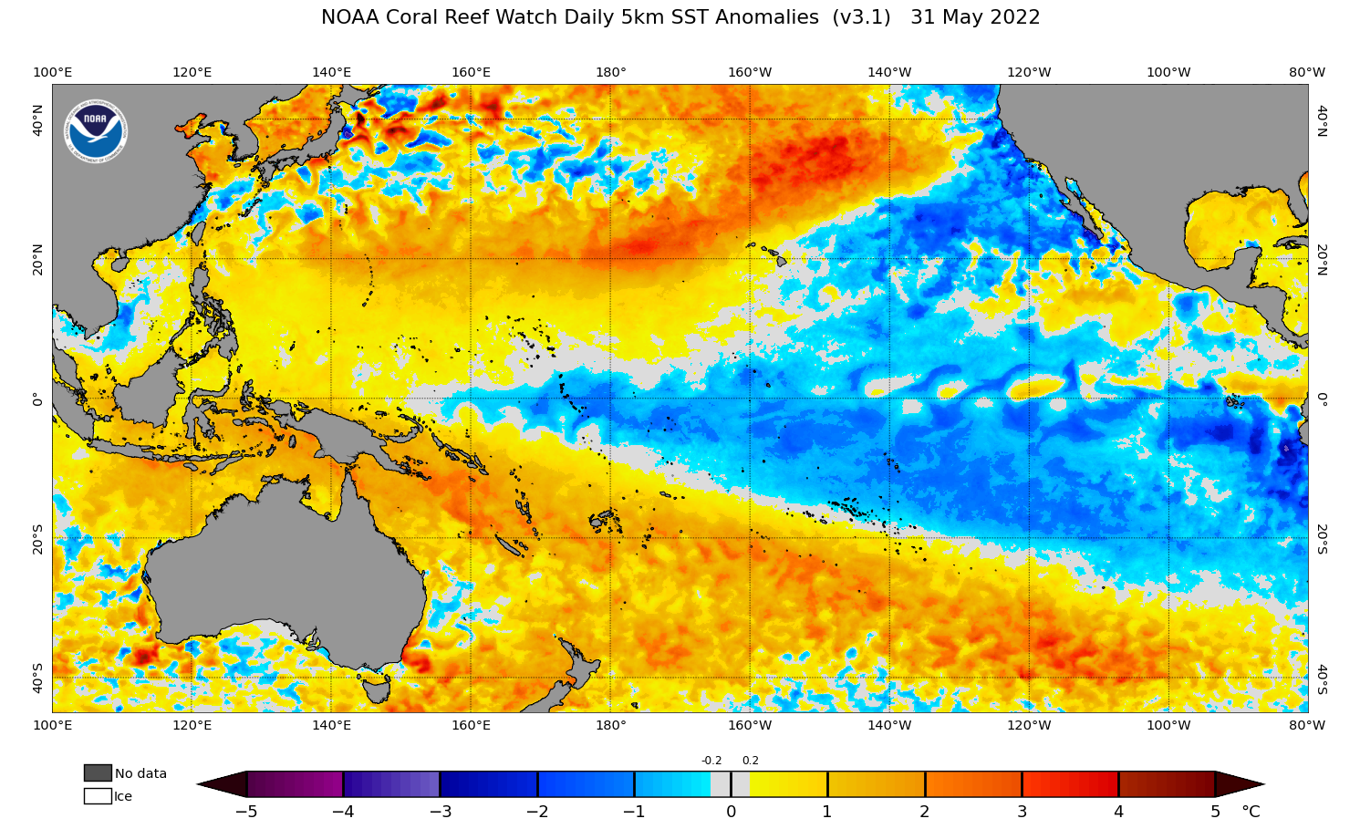2022 May 31 SST Anomaly map for the Pacific Ocean