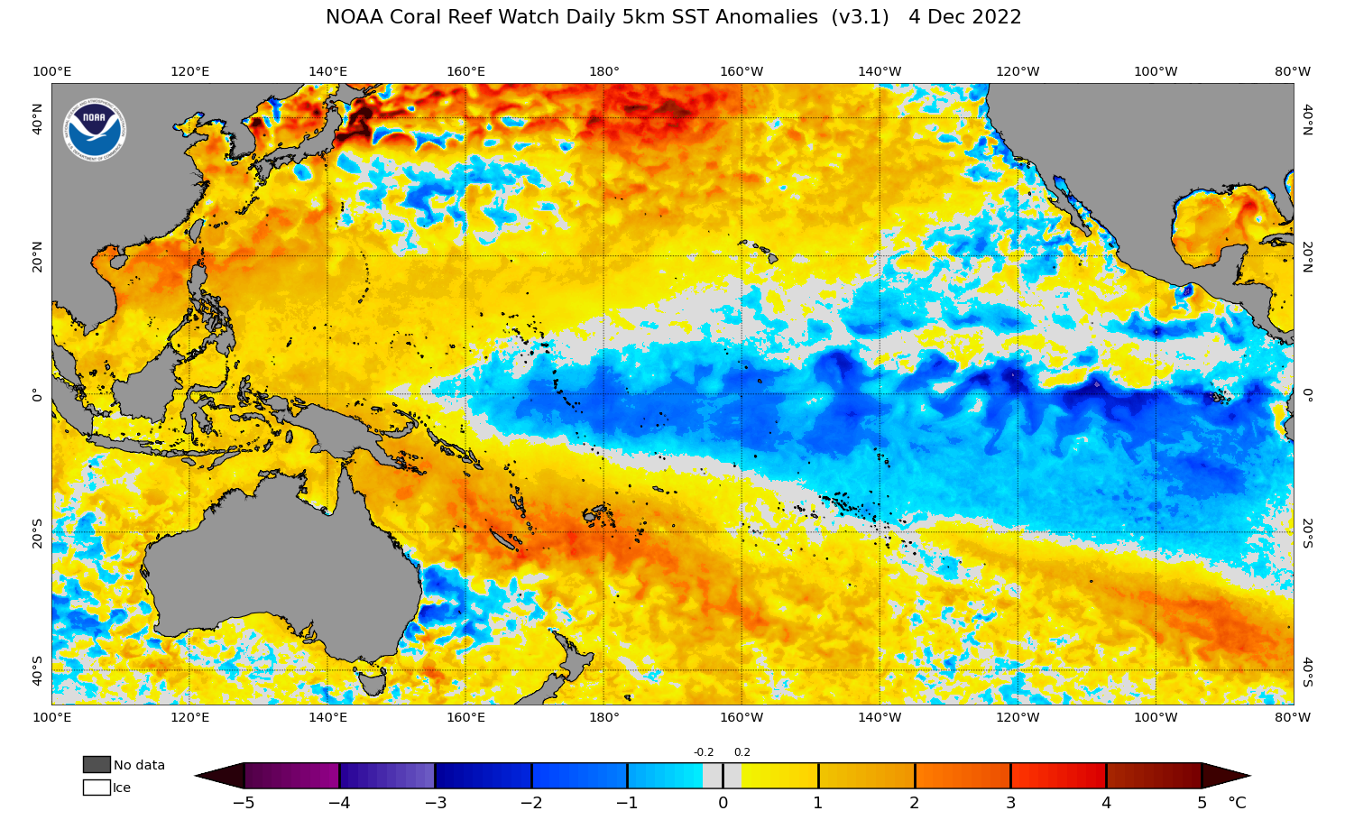 2022 Dec 04 SST Anomaly map for the Pacific Ocean