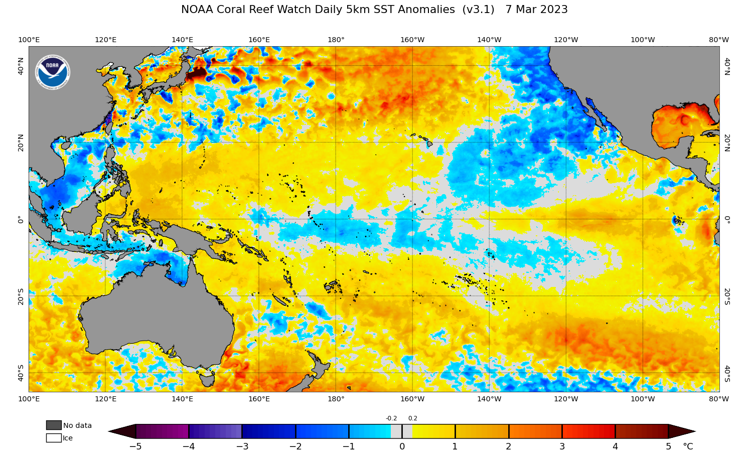 2023 Mar 07 SST Anomaly map for the Pacific Ocean