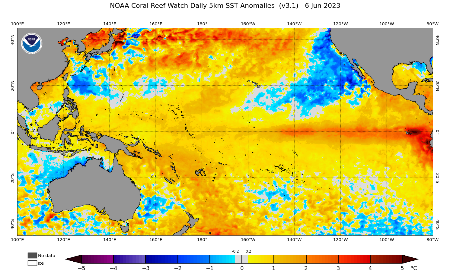 2023 Jun 06 SST Anomaly map for the Pacific Ocean