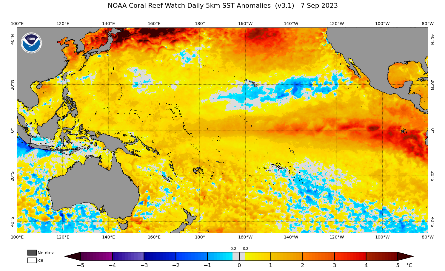 2023 Sep 07 SST Anomaly map for the Pacific Ocean