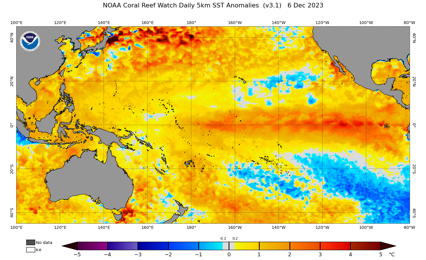 2023 Dec 06 SST Anomaly map for the Pacific Ocean