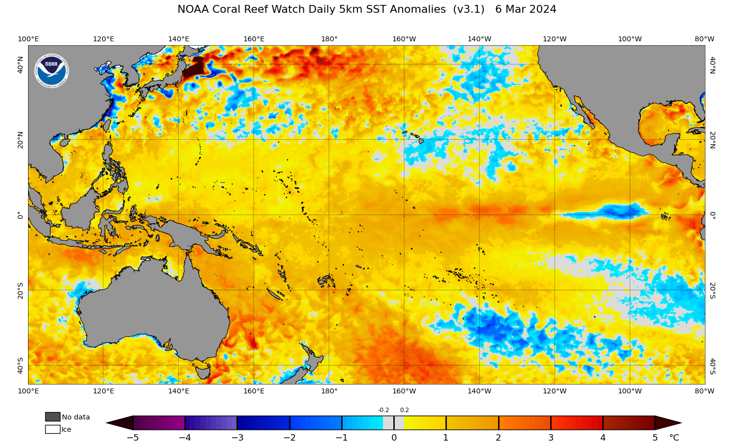 2024 Mar 06 SST Anomaly map for the Pacific Ocean