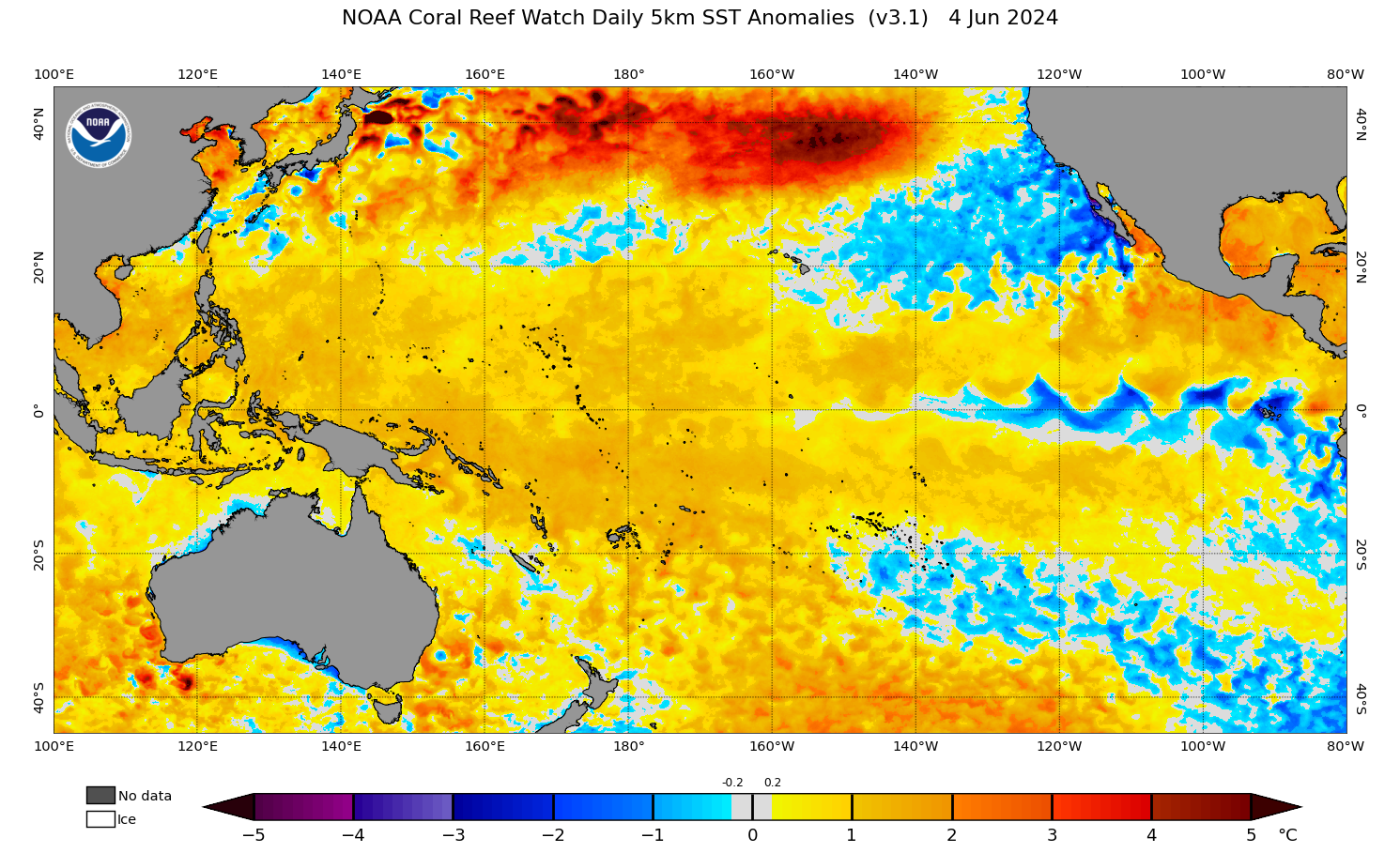 2024 Jun 04 SST Anomaly map for the Pacific Ocean