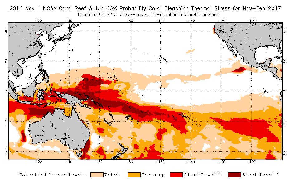 2016 November 01 Four-Month Bleaching Outlook map