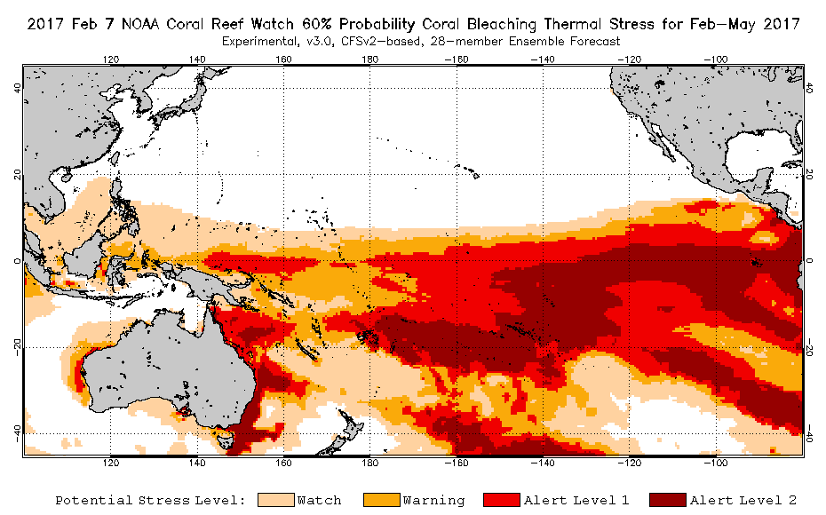 2017 February 7 Four-Month Bleaching Outlook map