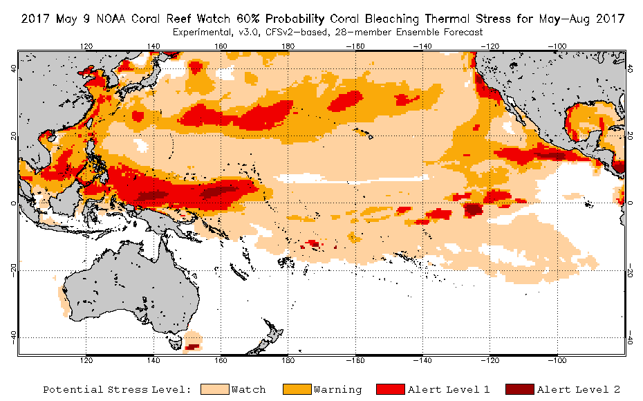 2017 May 09 Four-Month Bleaching Outlook map