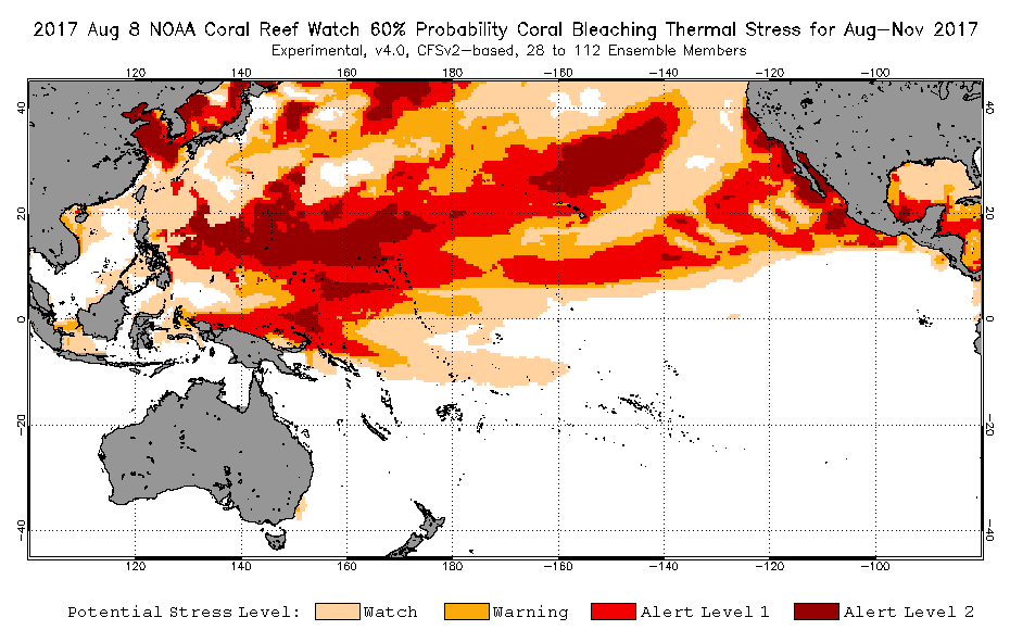 2017 Aug 08 Four-Month Bleaching Outlook map