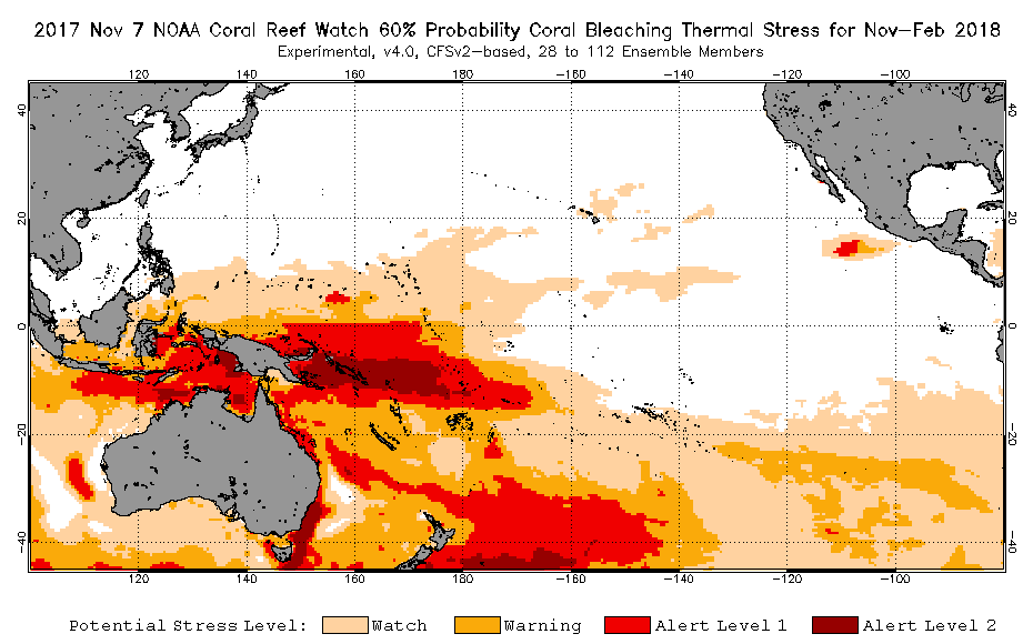 2017 Nov 07 Four-Month Bleaching Outlook map