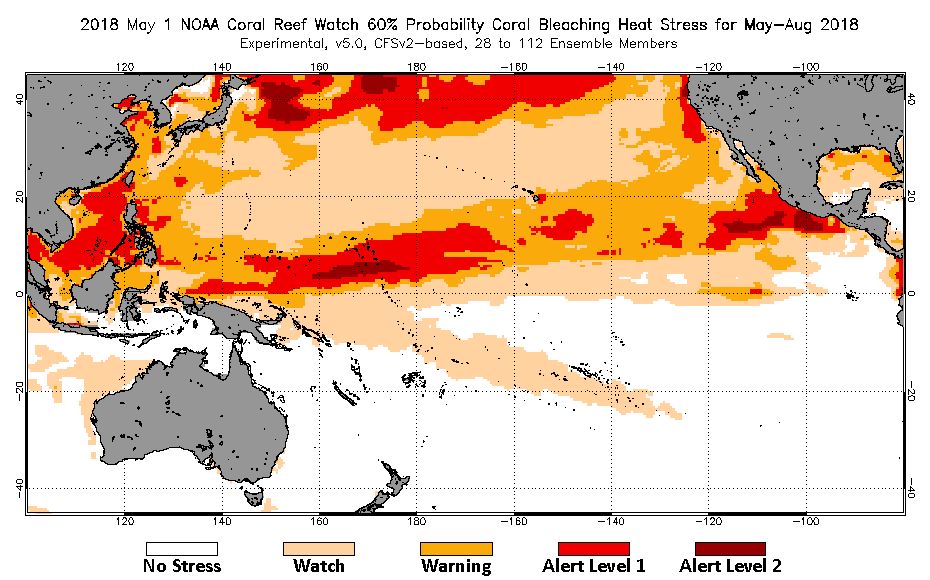 2018 May 01 Four-Month Bleaching Outlook map