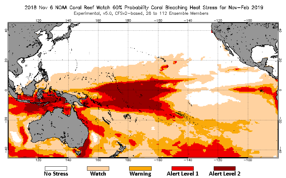 2018 Nov 06 Four-Month Bleaching Outlook map
