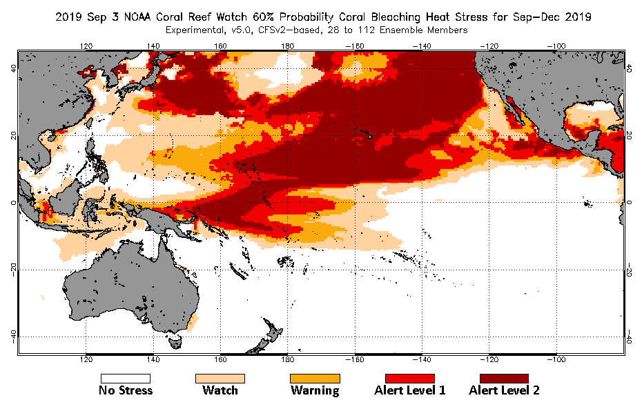 2019 Sep 03 Four-Month Bleaching Outlook map