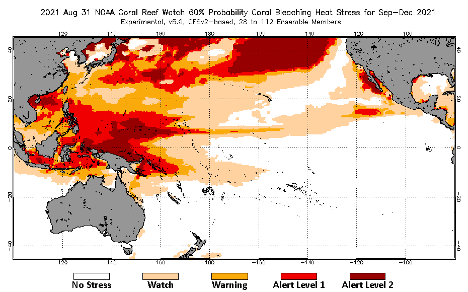2021 Aug 30 Four-Month Bleaching Outlook map