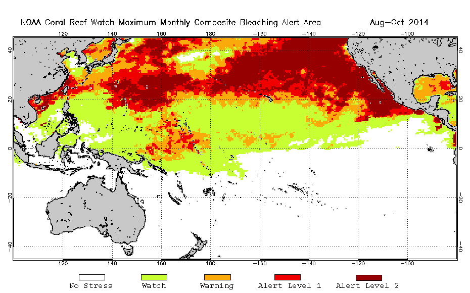 2014 October 27 Maximum Composite Bleaching Alert Area map