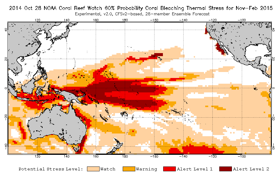 2014 October 28 Seasonal Bleaching Outlook map