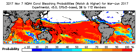 Current Bleaching Heat Stress Outlook Probability - Watch and higher