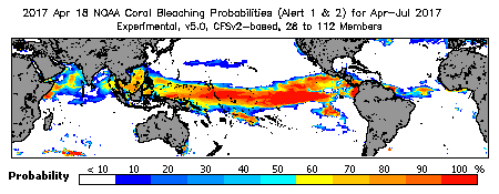Current Bleaching Heat Stress Outlook Probability - Alert Levels 1 and 2