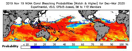 Current Bleaching Heat Stress Outlook Probability - Watch and higher