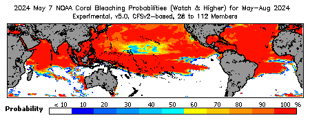 Current Bleaching Heat Stress Outlook Probability - Watch and higher