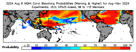 Current Bleaching Heat Stress Outlook Probability - Warning and higher