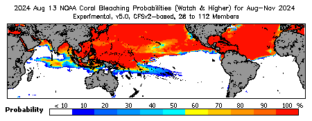 Current Bleaching Heat Stress Outlook Probability - Watch and higher